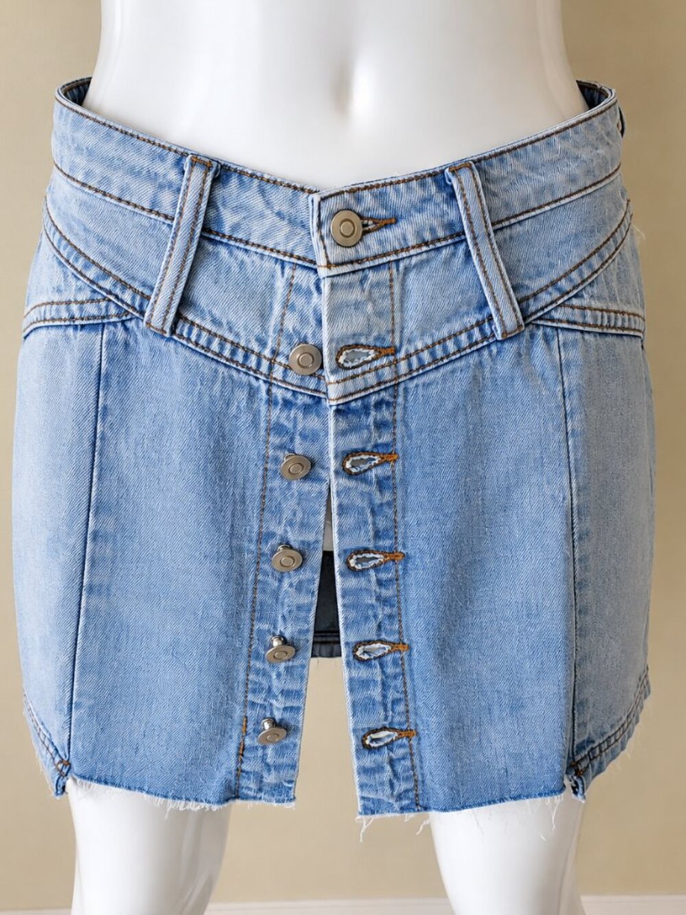 Emory Park Light Wash Denim Frayed Distressed Y2K Mini Skirt SZ M
